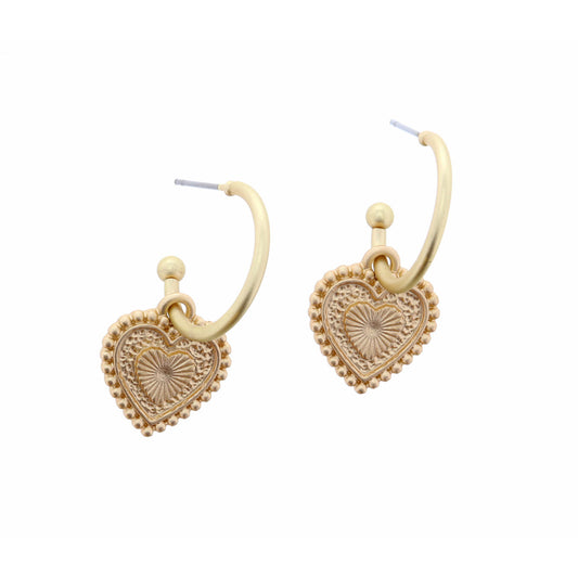 Gold Hoop with Decorative Cross Charm Earring