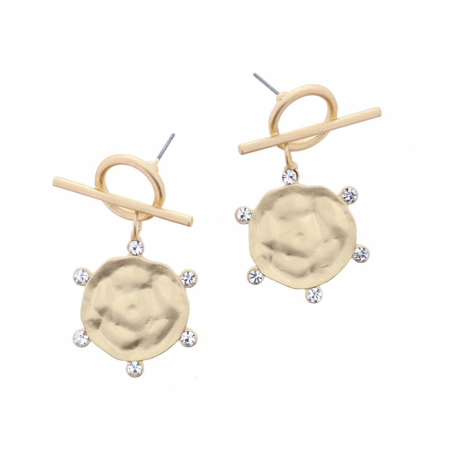 Gold Circle & Bar Post with Circle and Crystal Studded Accents Earring