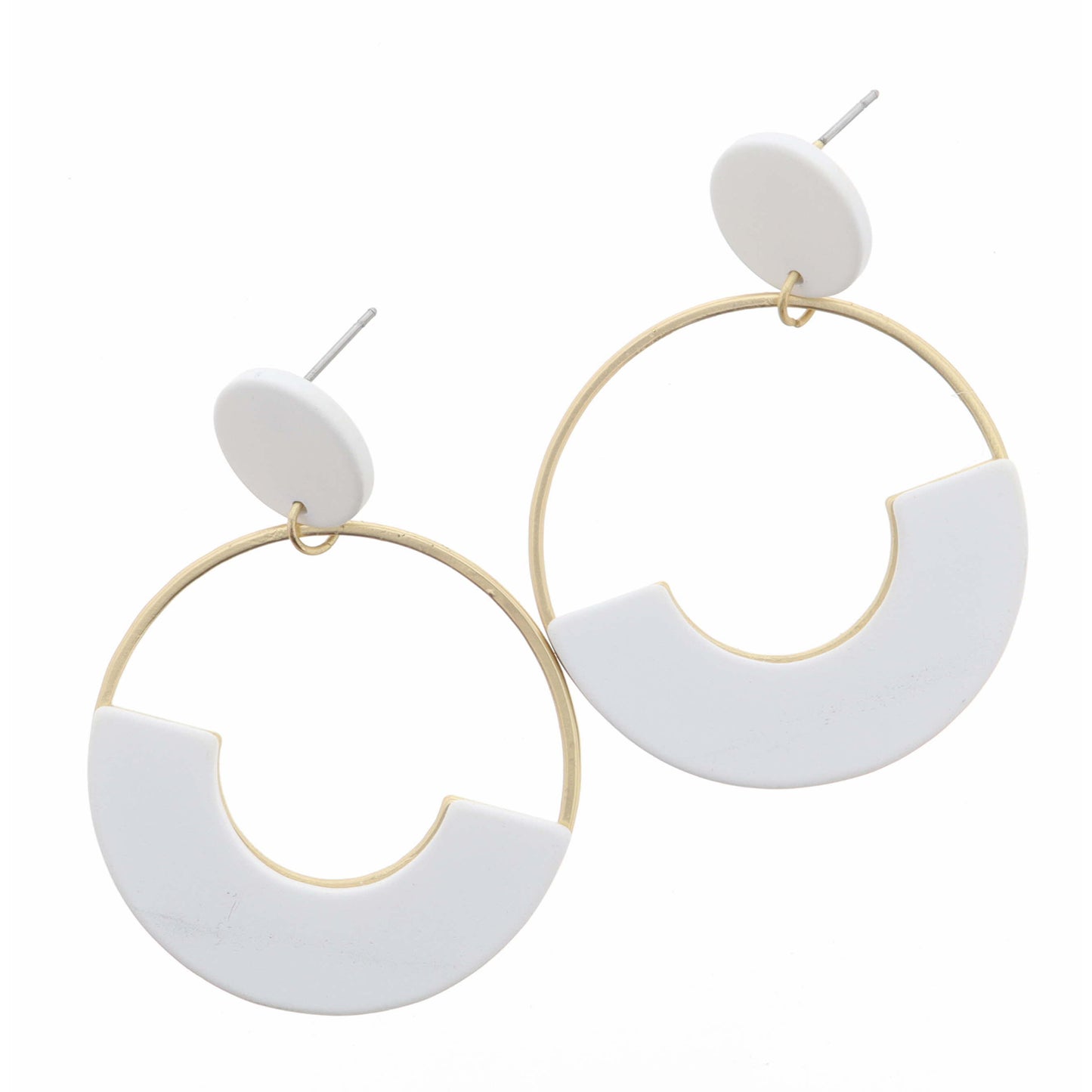 White Circle Post with Open Gold Circle & White Accent Earring
