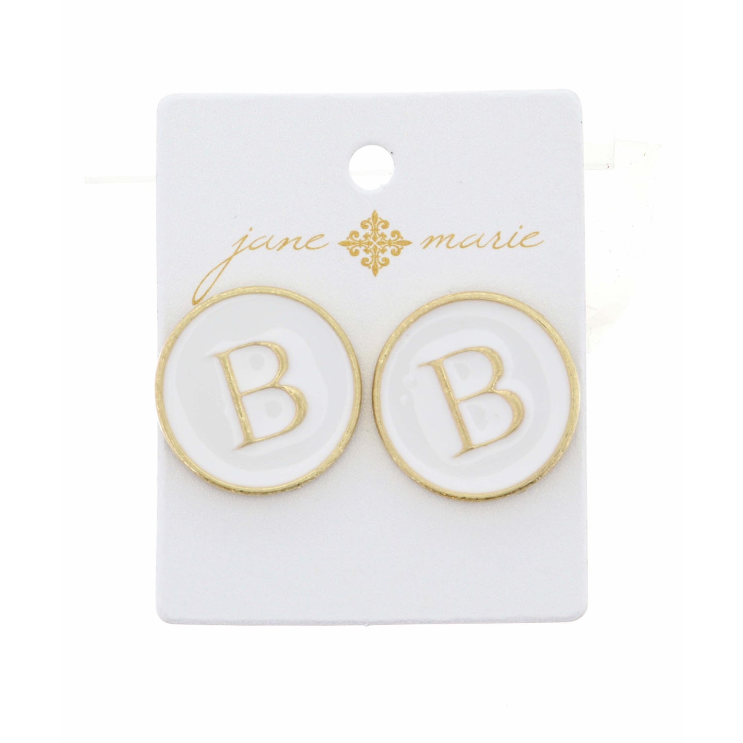 White Epoxy "B" Initial Earring