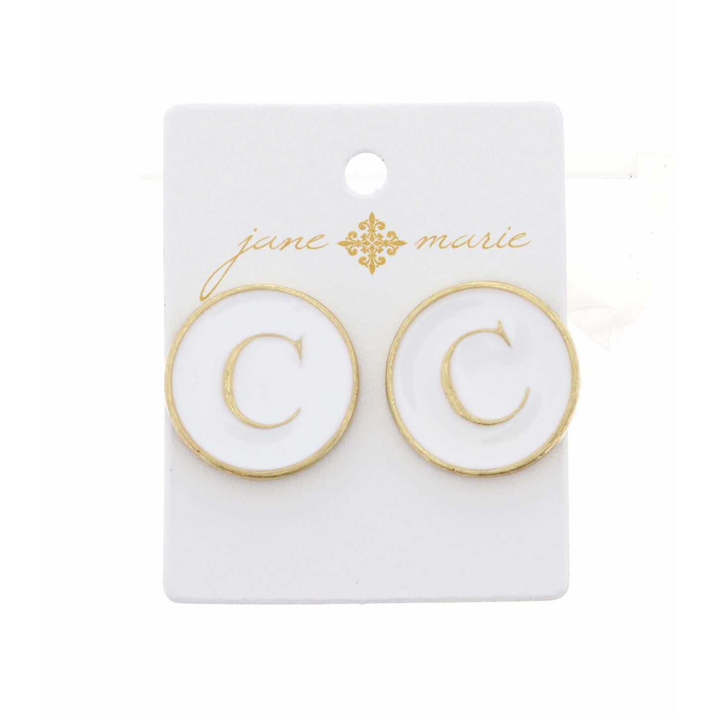 White Epoxy "C" Initial Earring