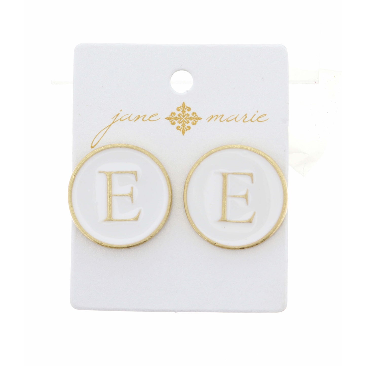 White Epoxy "E" Initial Earring