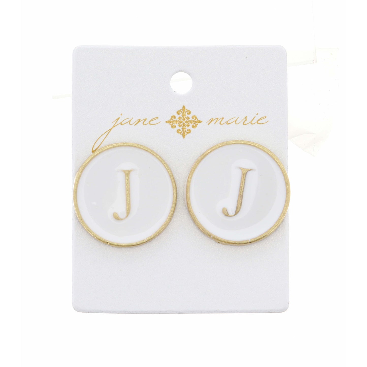 White Epoxy "J" Initial Earring
