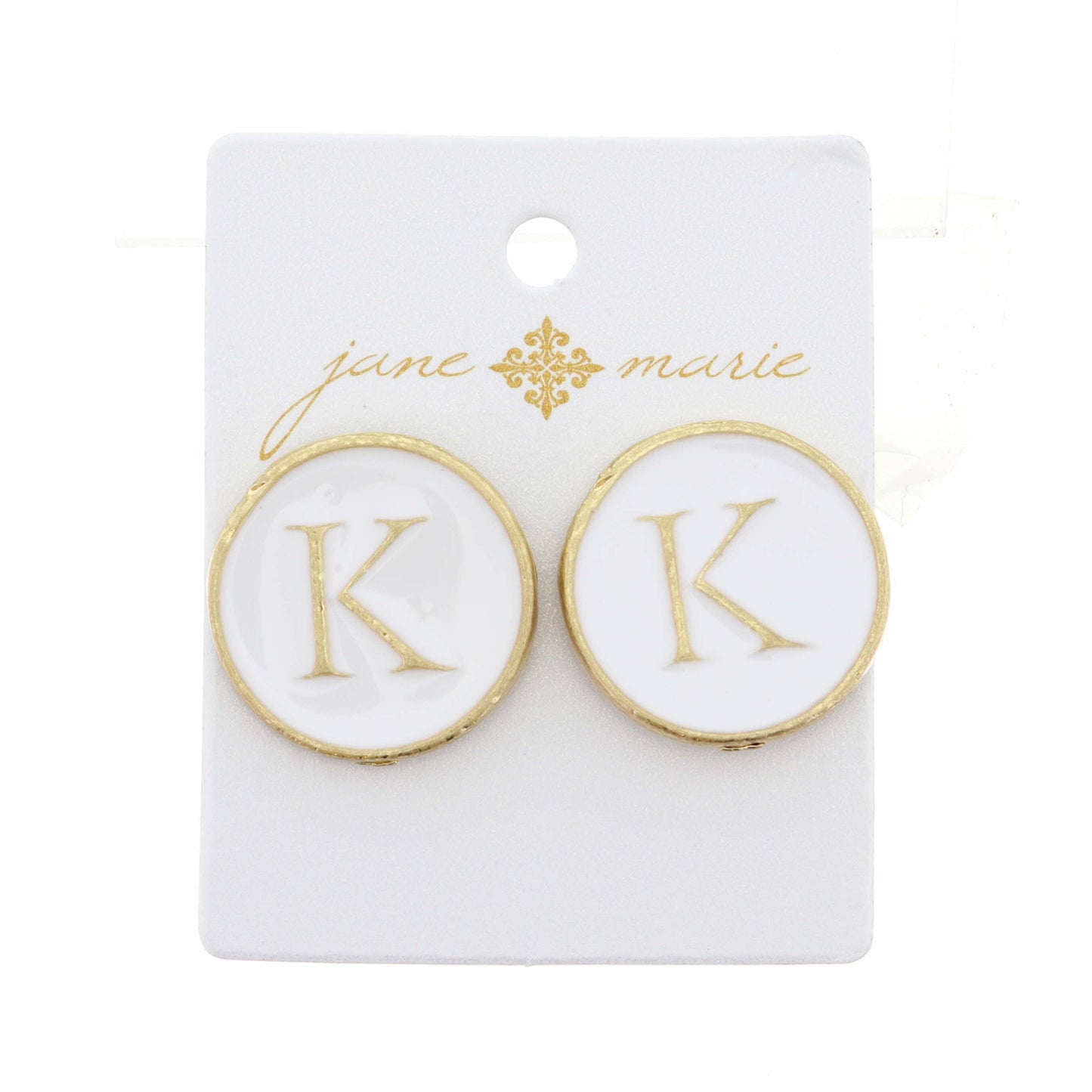 White Epoxy "K" Initial Earring