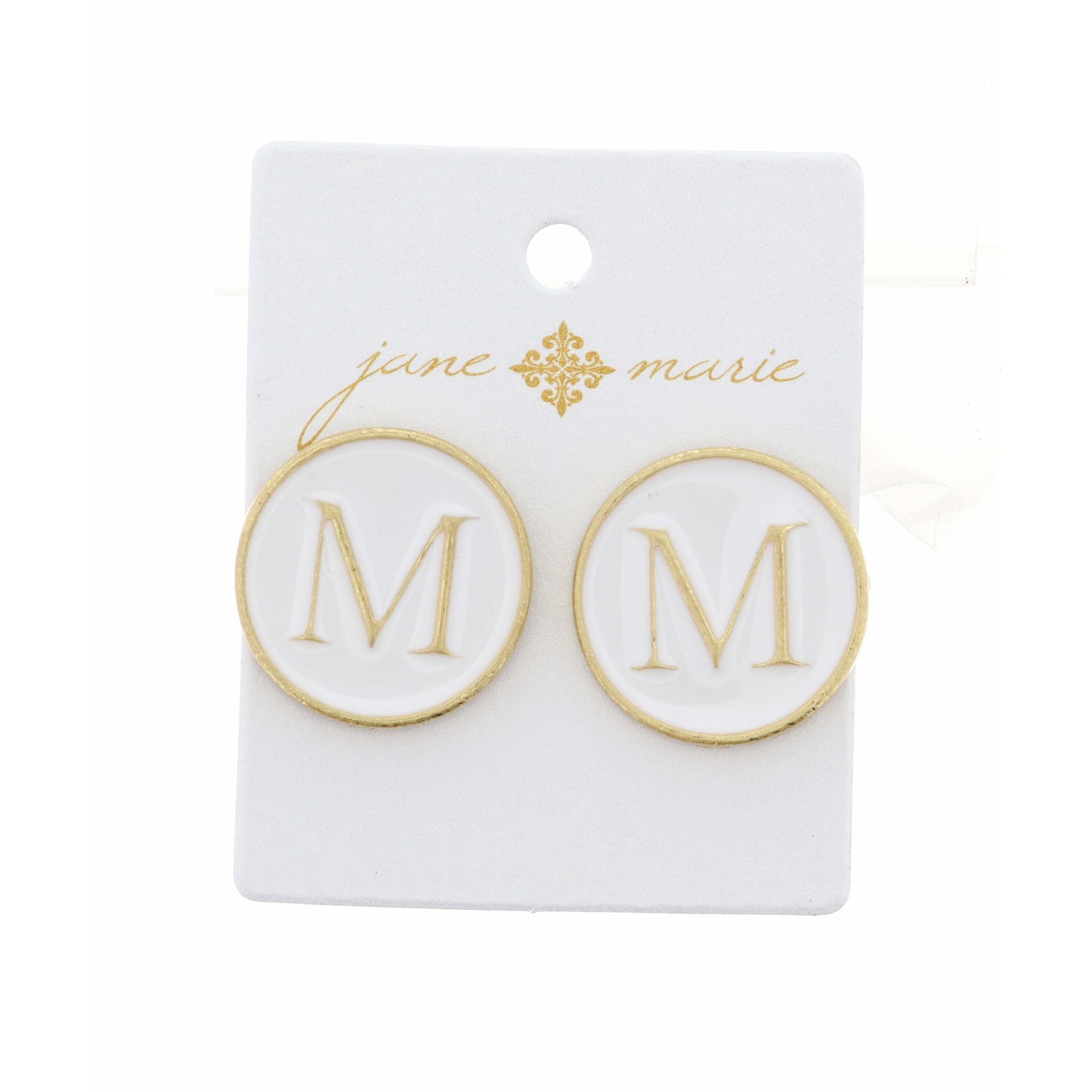 White Epoxy "M" Initial Earring