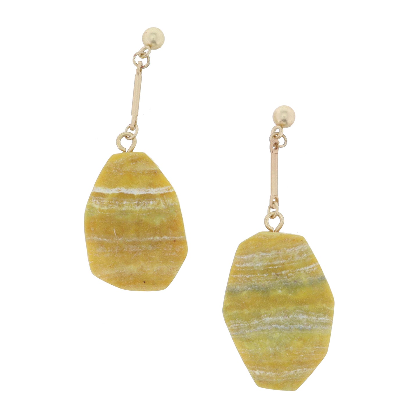 Gold Bar with Tan Natural Stone Earring