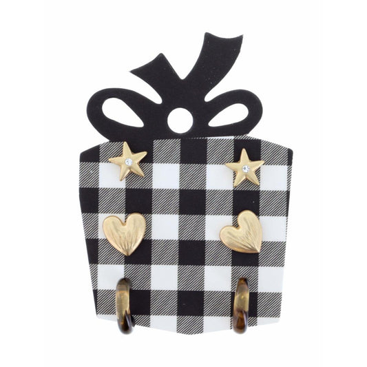 Gold Star with Center Crystal, Gold Heart, Tortoise Hoop Earring