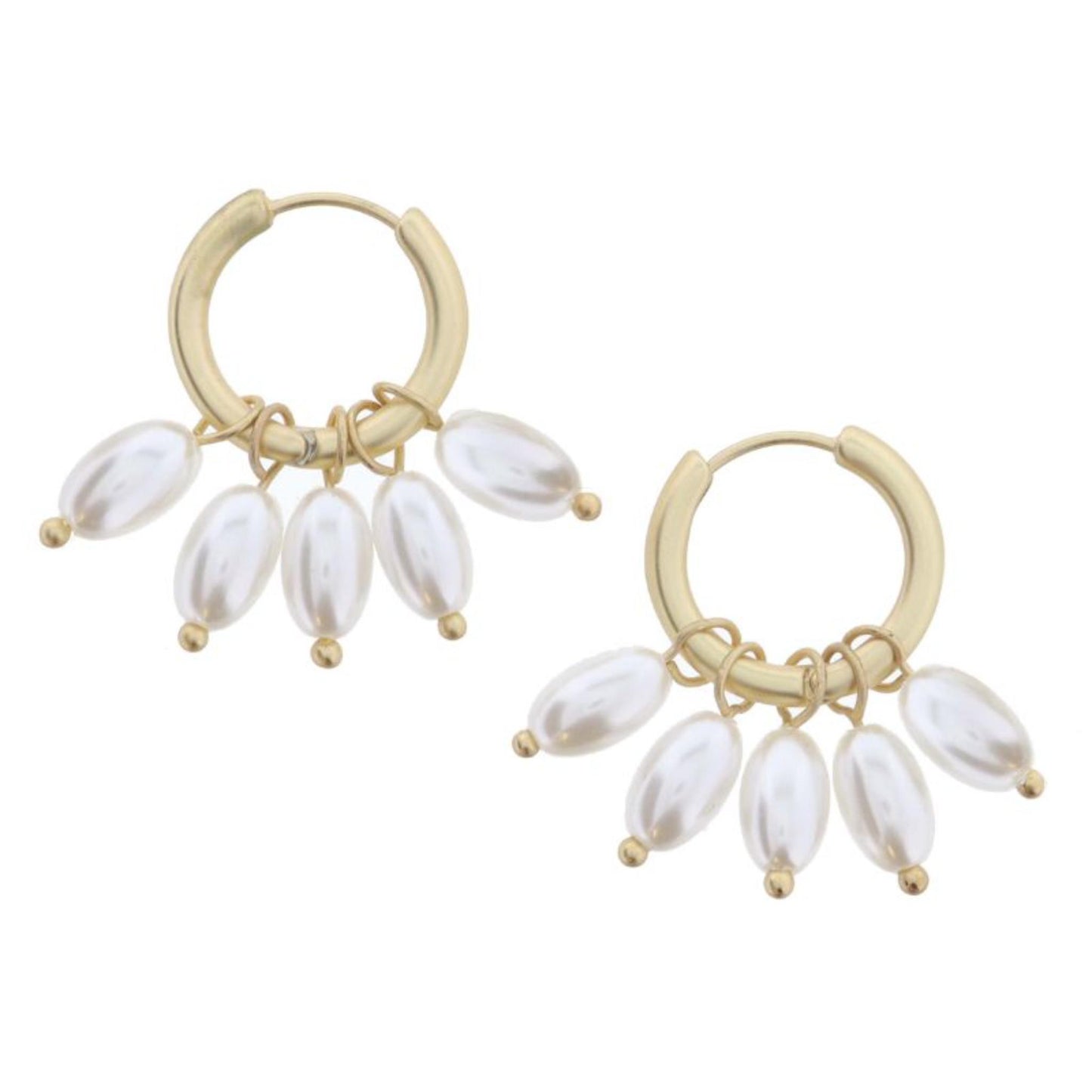 Gold Huggie with Multi Oval Pearl Dangles Earrings