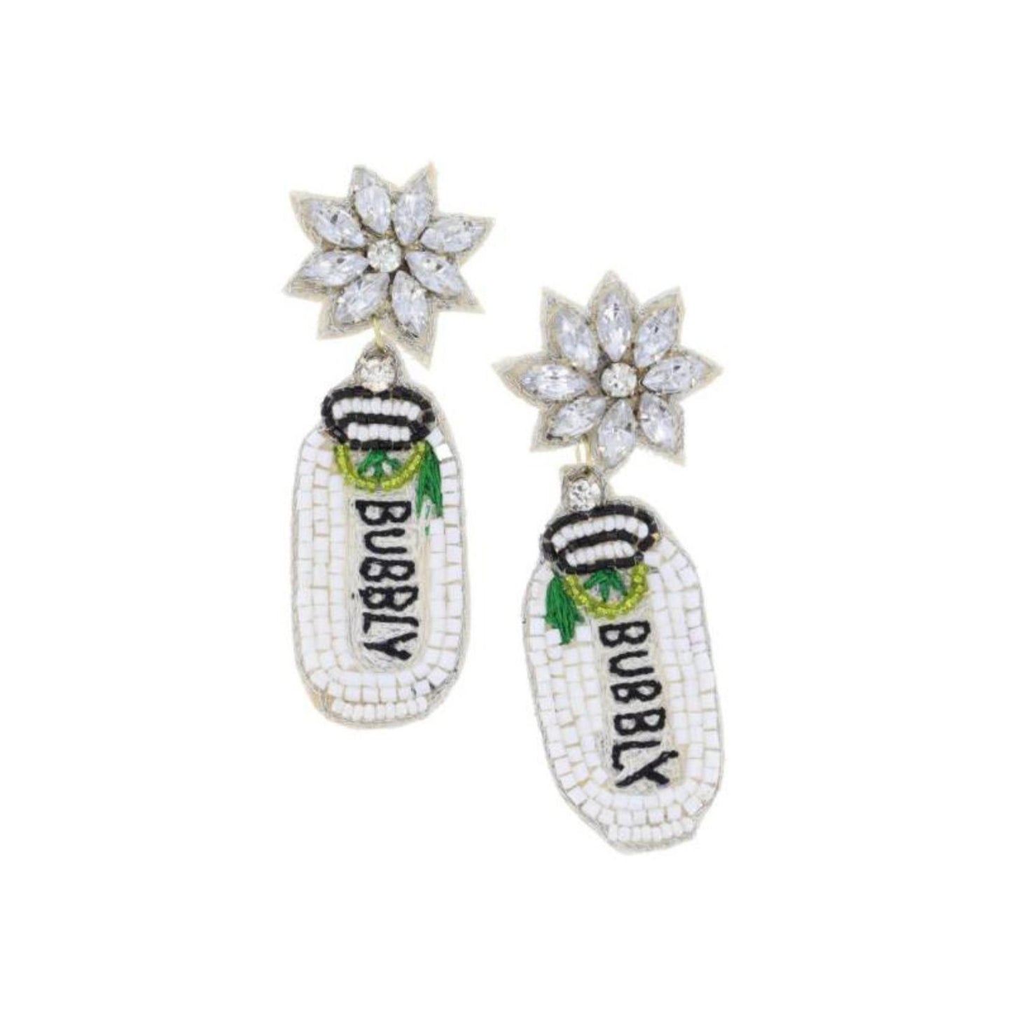 Crystal Flower Post and Seed Bead Hard Seltzer Can Earrings