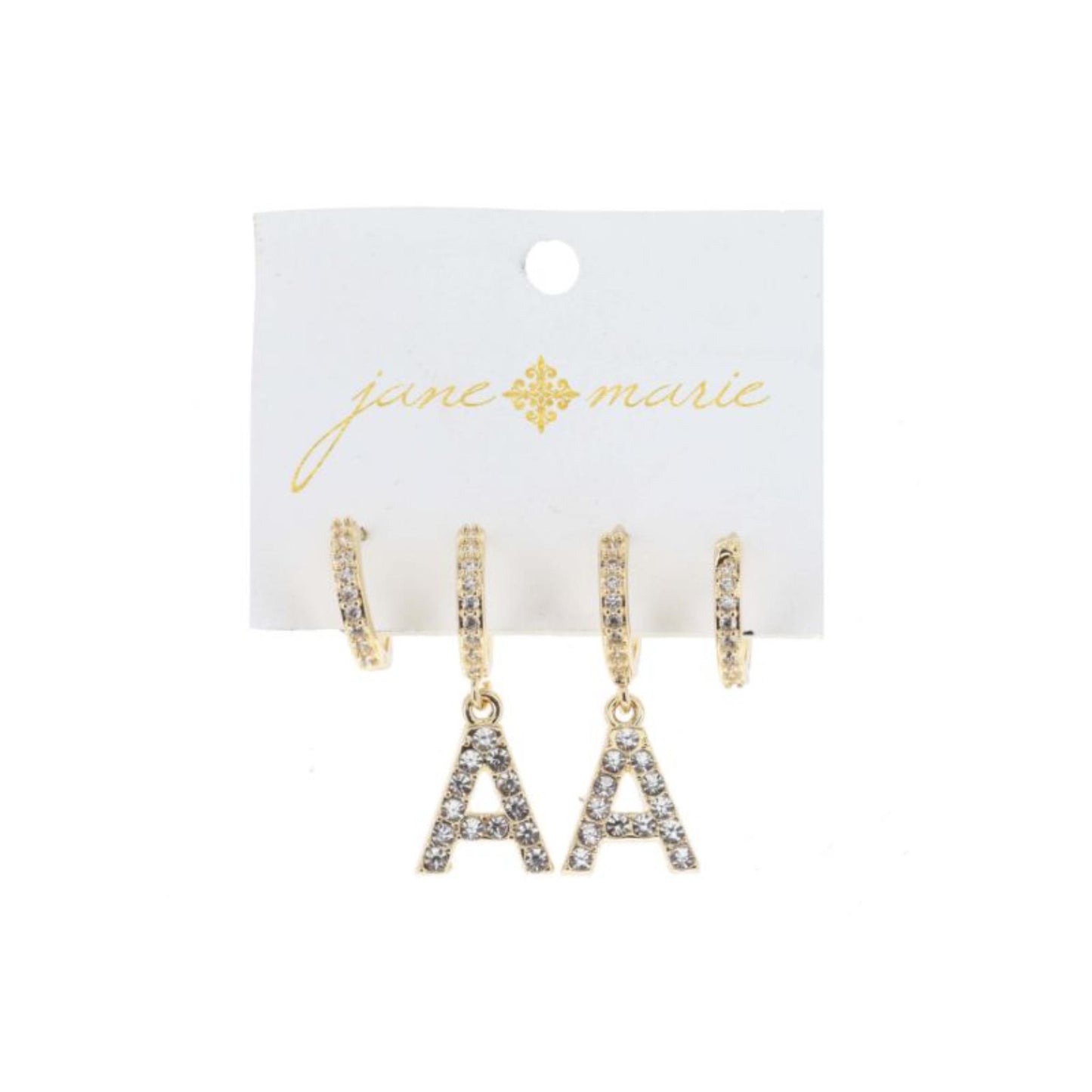 Set of 2, Crystal Huggie, Crystal Huggie with Crystal "A" Earrings