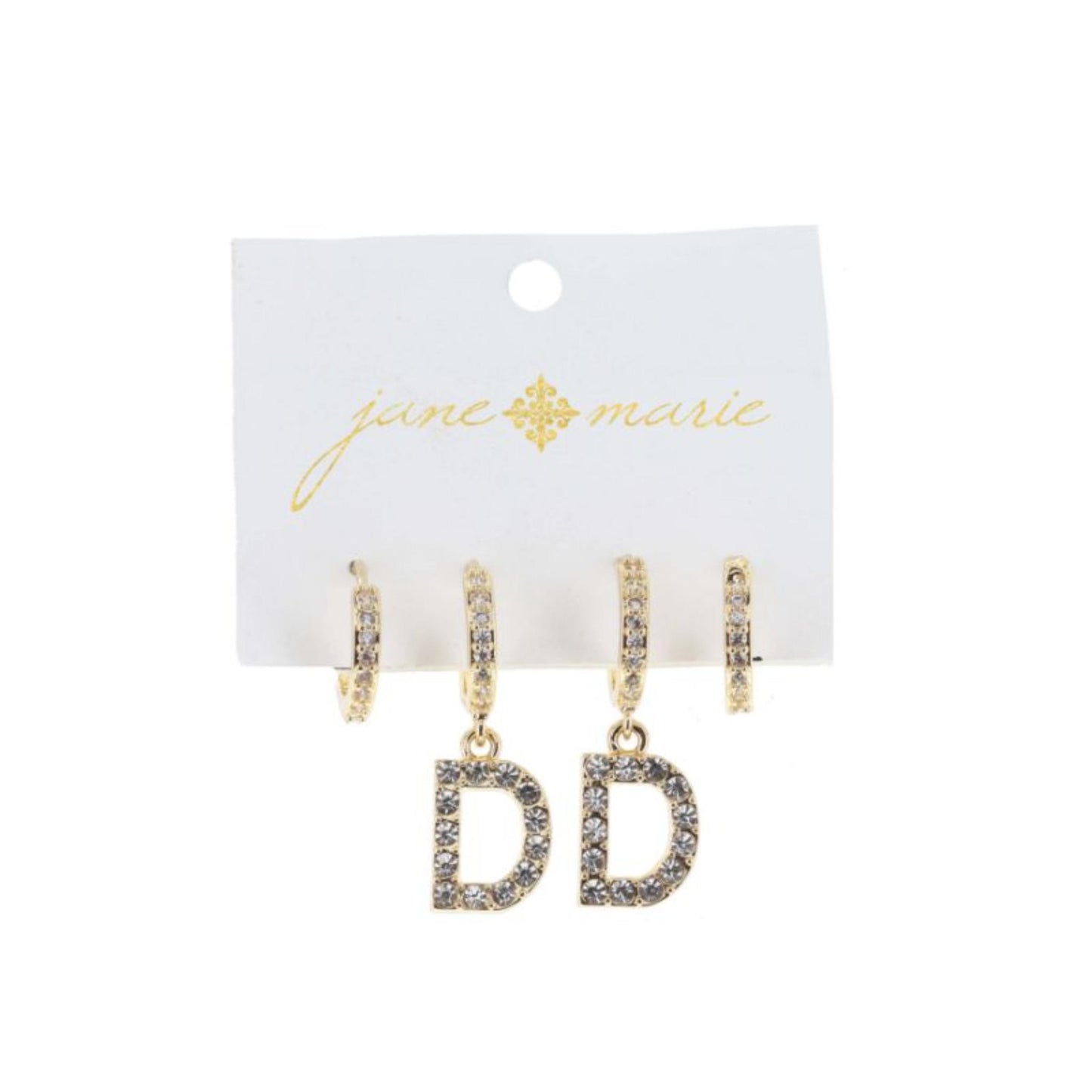 Set of 2, Crystal Huggie, Crystal Huggie with Crystal "D" Earrings