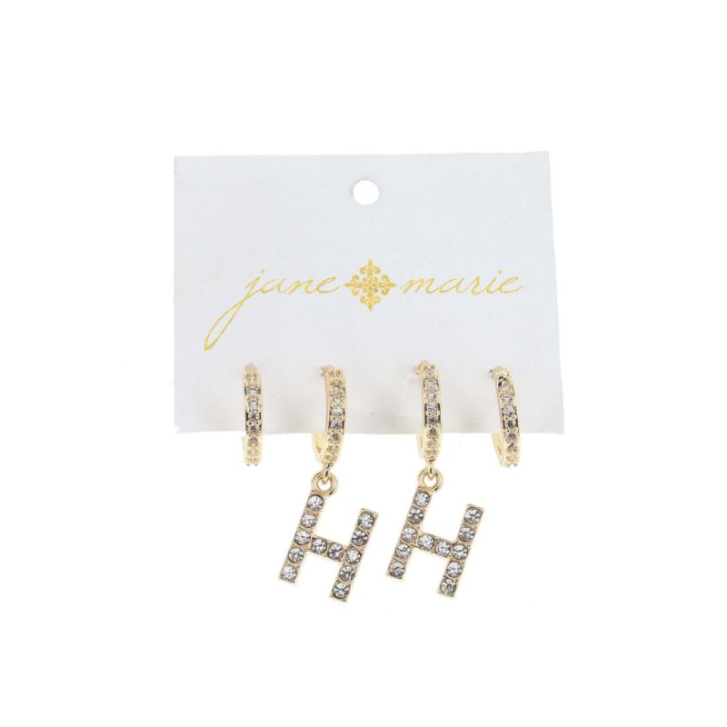 Set of 2, Crystal Huggie, Crystal Huggie with Crystal "H" Earrings