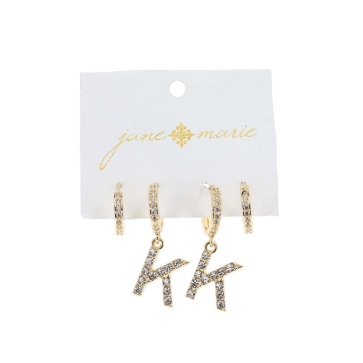 Set of 2, Crystal Huggie, Crystal Huggie with Crystal "K" Earrings