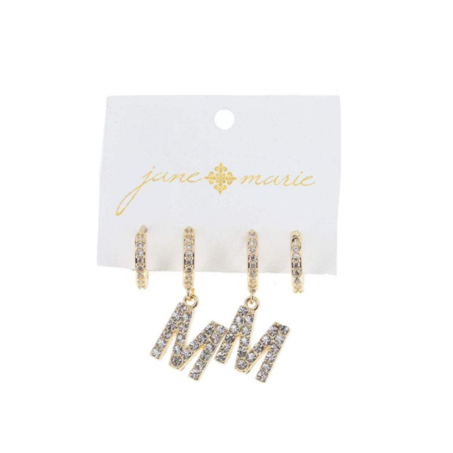 Set of 2, Crystal Huggie, Crystal Huggie with Crystal "M" Earrings