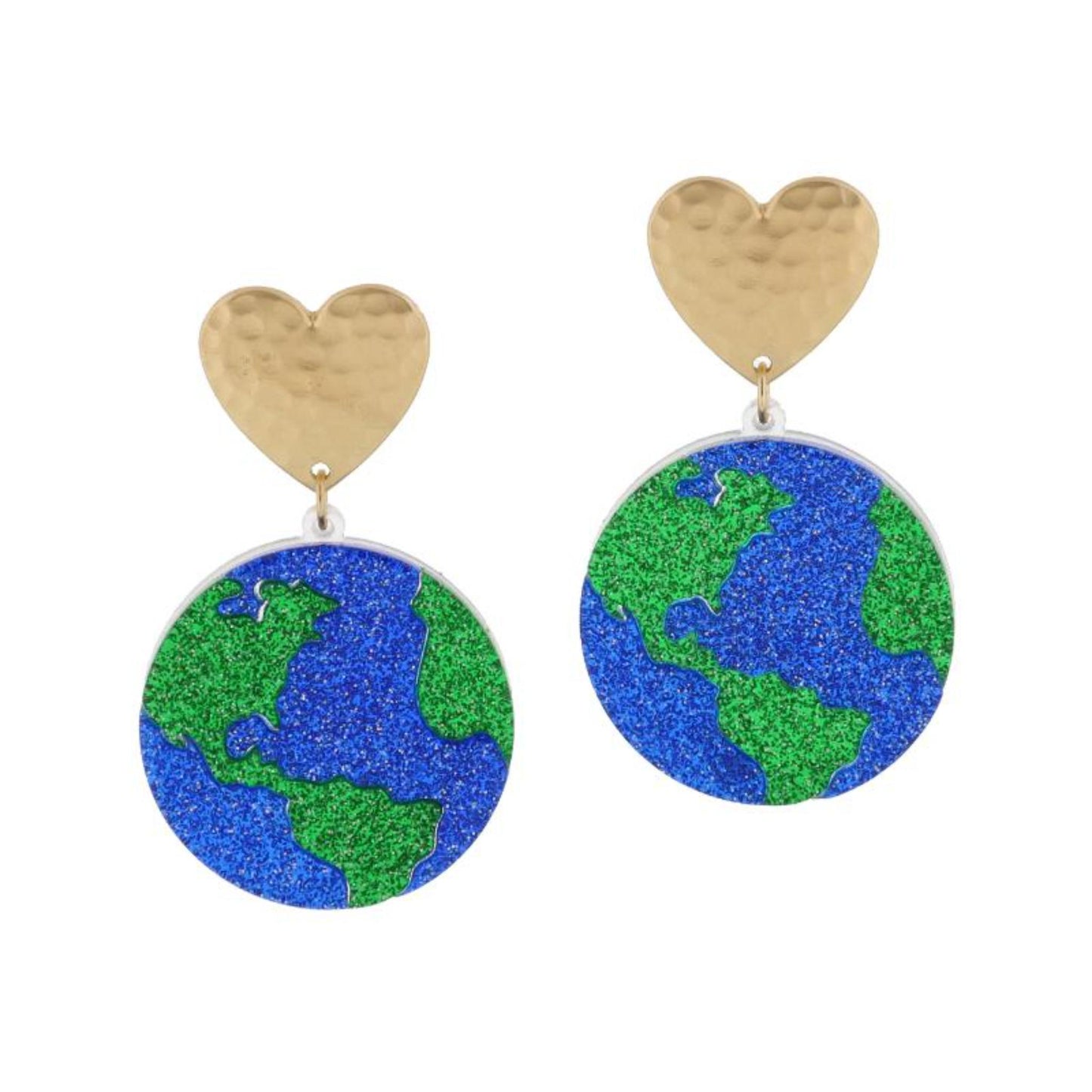 Gold Heart Post, Acyrlic Earth Earrings