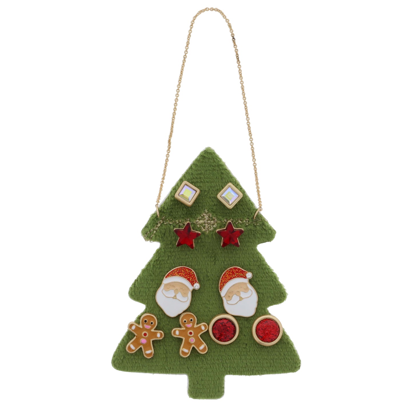 5 Stud Set, Square, Star, Santa, Gingerbread Men, Circle, .25", .25", .65", .5", .35" Top to Bottom