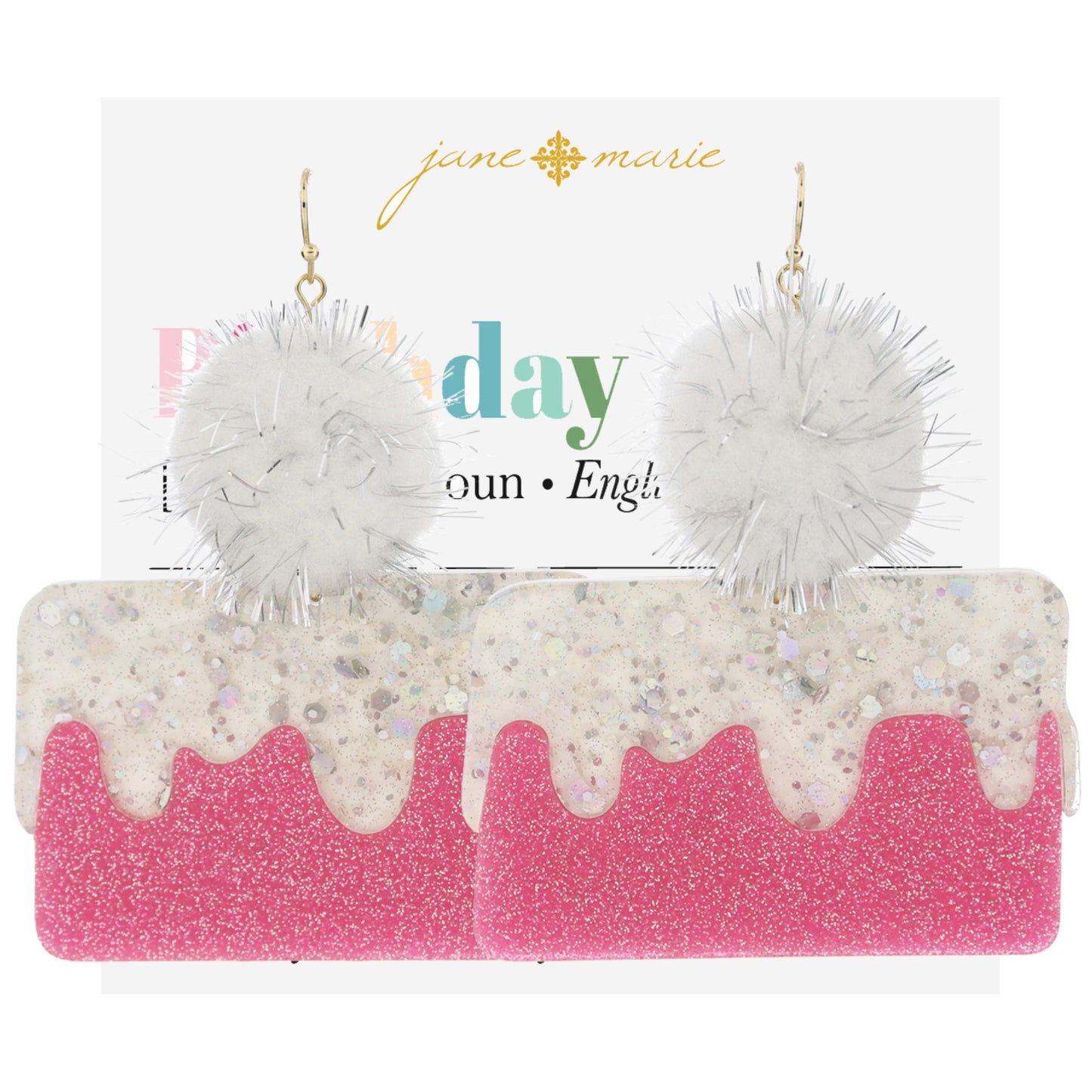 Fluffy Fuchsia Pom and ________ Earrings, " Top to Bottom