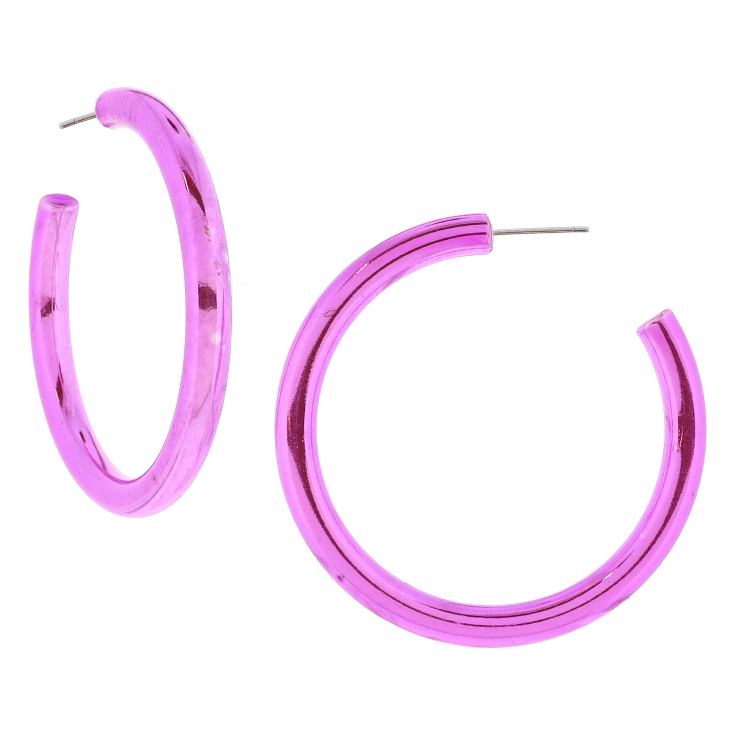 Metallic Fuchsia Tubular Hoop Earrings, 2" Top to Bottom