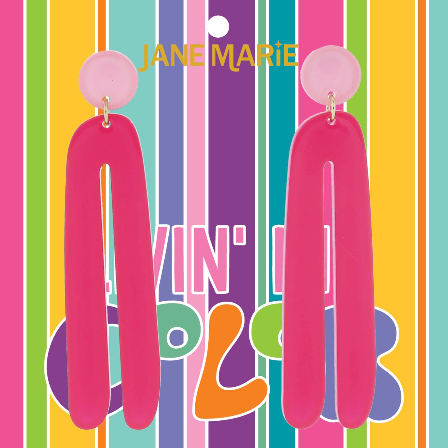 Light Pink Acrylic Disc Post and Elongated Hot Pink Arch Earrings