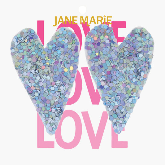 Large AB Iridescent Glitter Covered Elongated Hearts Earrings