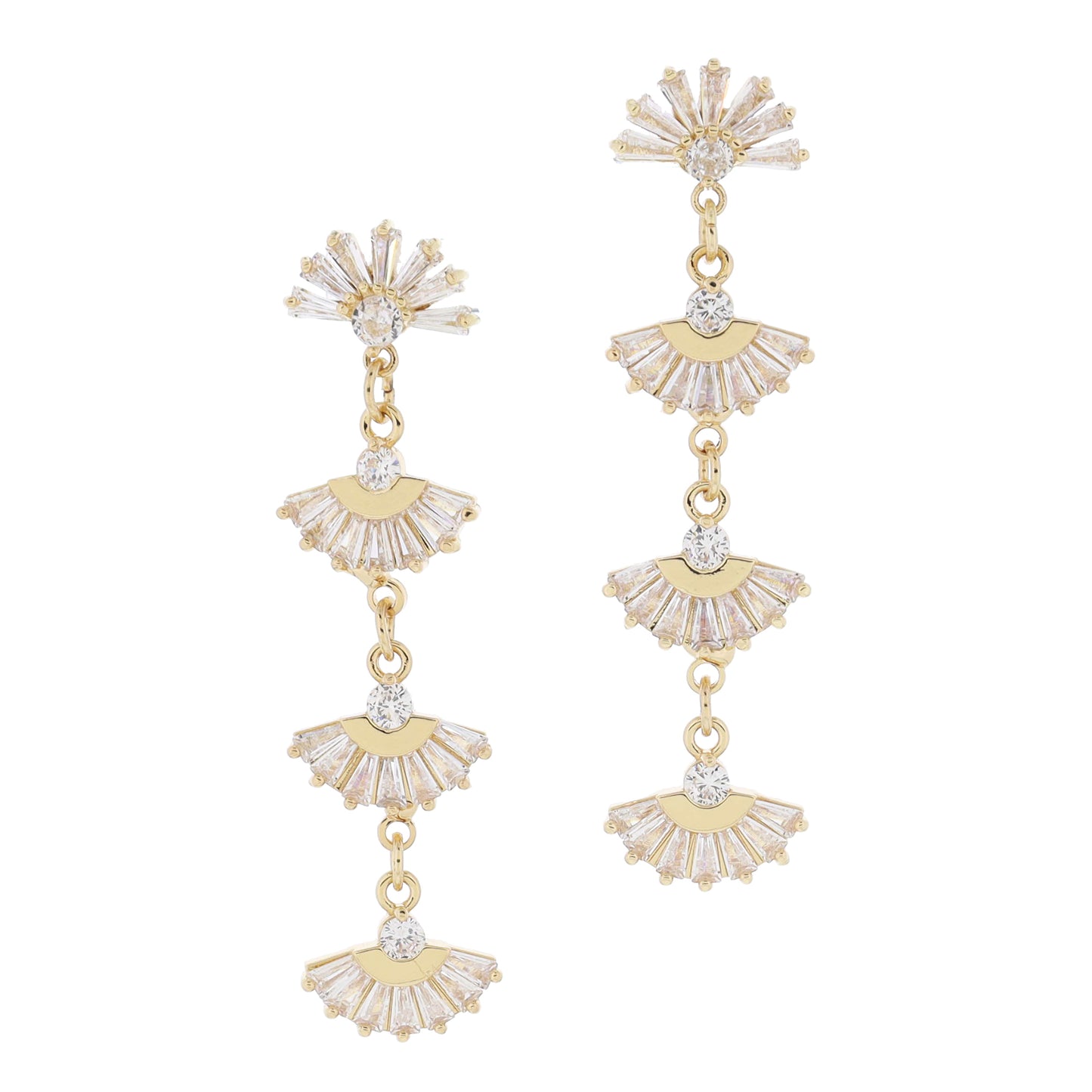 Stacked Clear Crystal Fans Earrings
