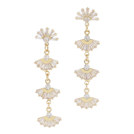 Stacked Clear Crystal Fans Earrings