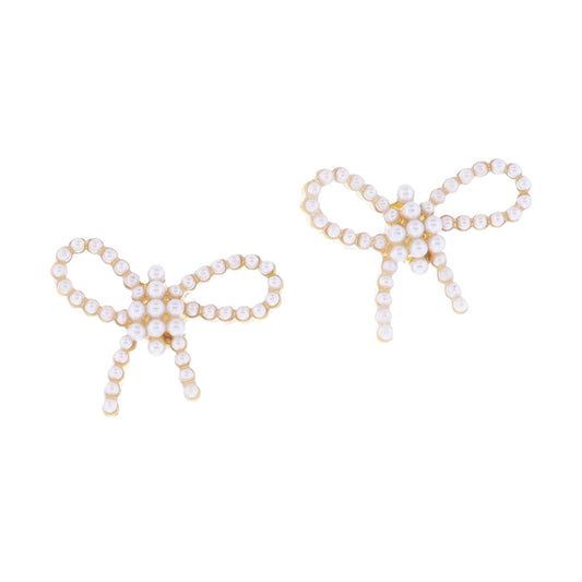 18K Gold Plated Pave Pearl Bow Earrings