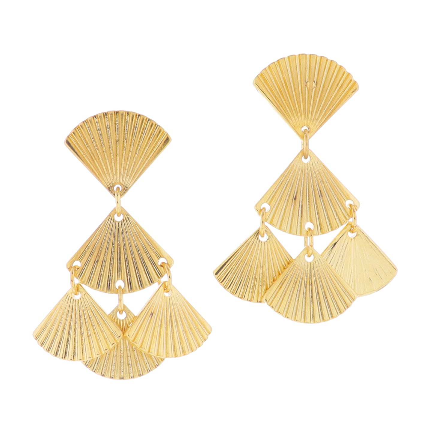 18K Gold Plated Sunburst Textured and Stacked Fans Earrings