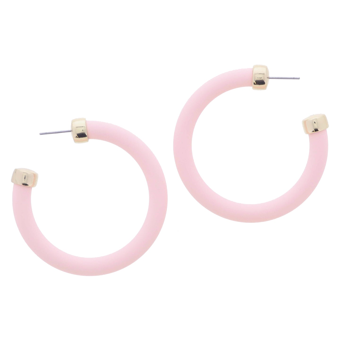 Peachy Pink Tubular Hoop with Gold End Accents Earrings