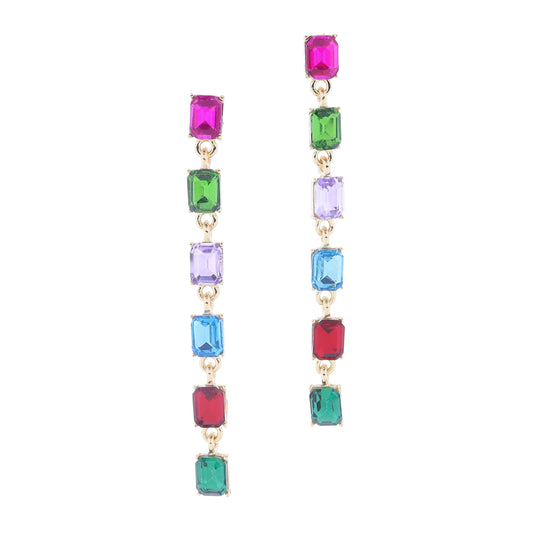 Multi Emerald Crystals Drop Strand Earrings