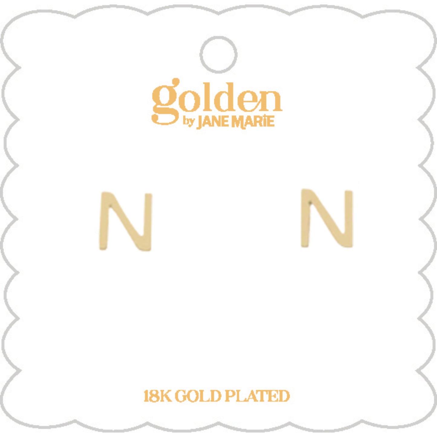 Kids 18K Gold Plated Initial "N" Stud Earring
