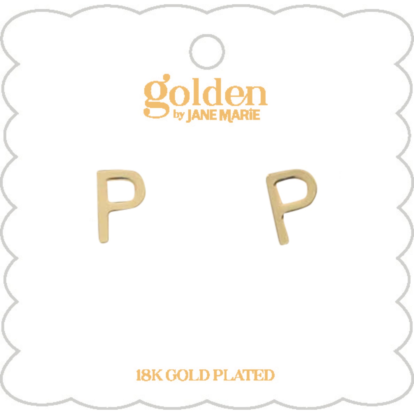 Kids 18K Gold Plated Initial "P" Stud Earring