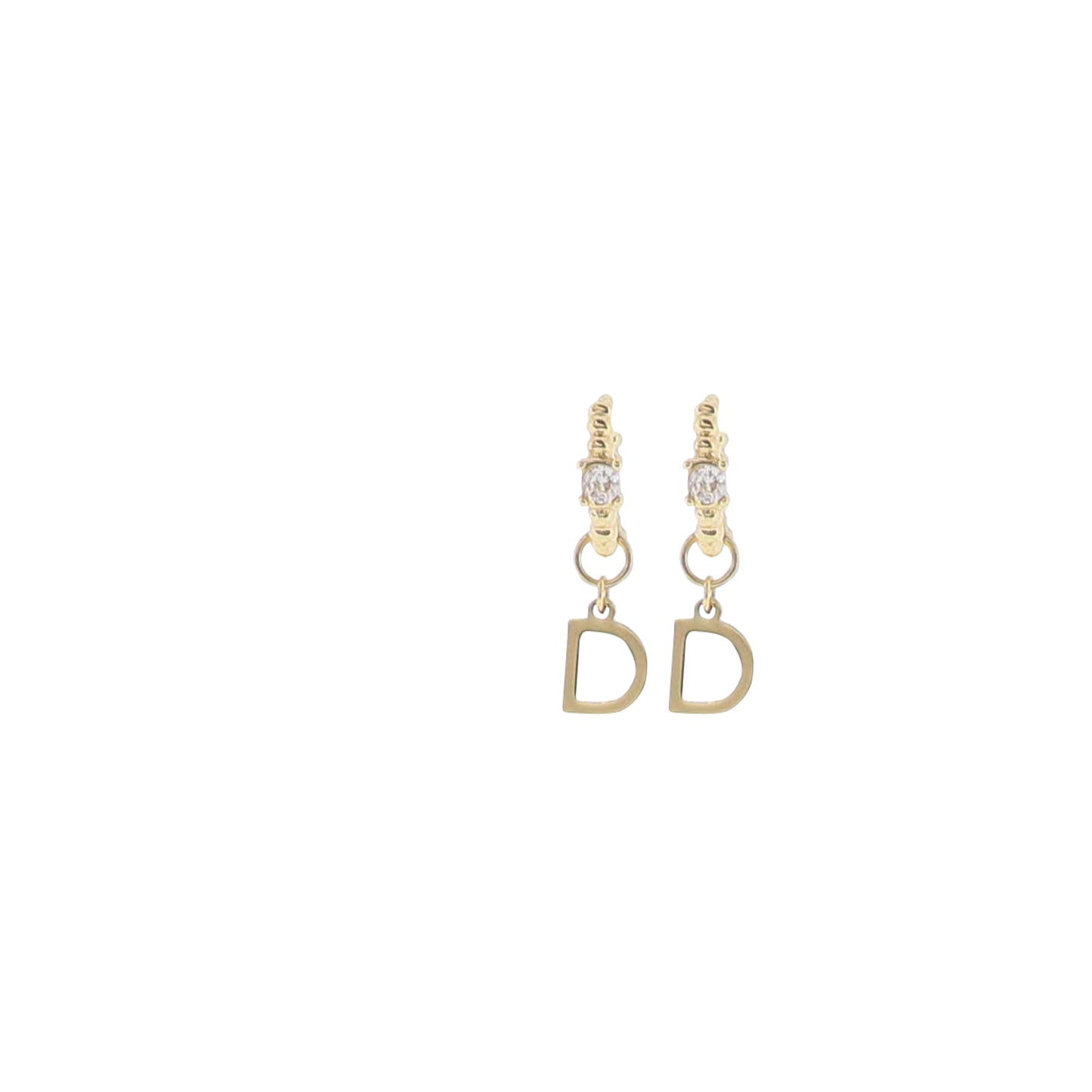 18K Gold Plated Ball Huggie Earring with Clear Crystal Initial "D"