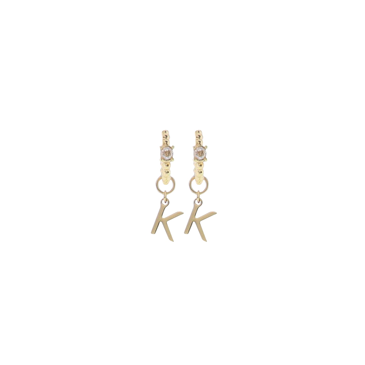 18K Gold Plated Ball Huggie Earring with Clear Crystal Initial "K"