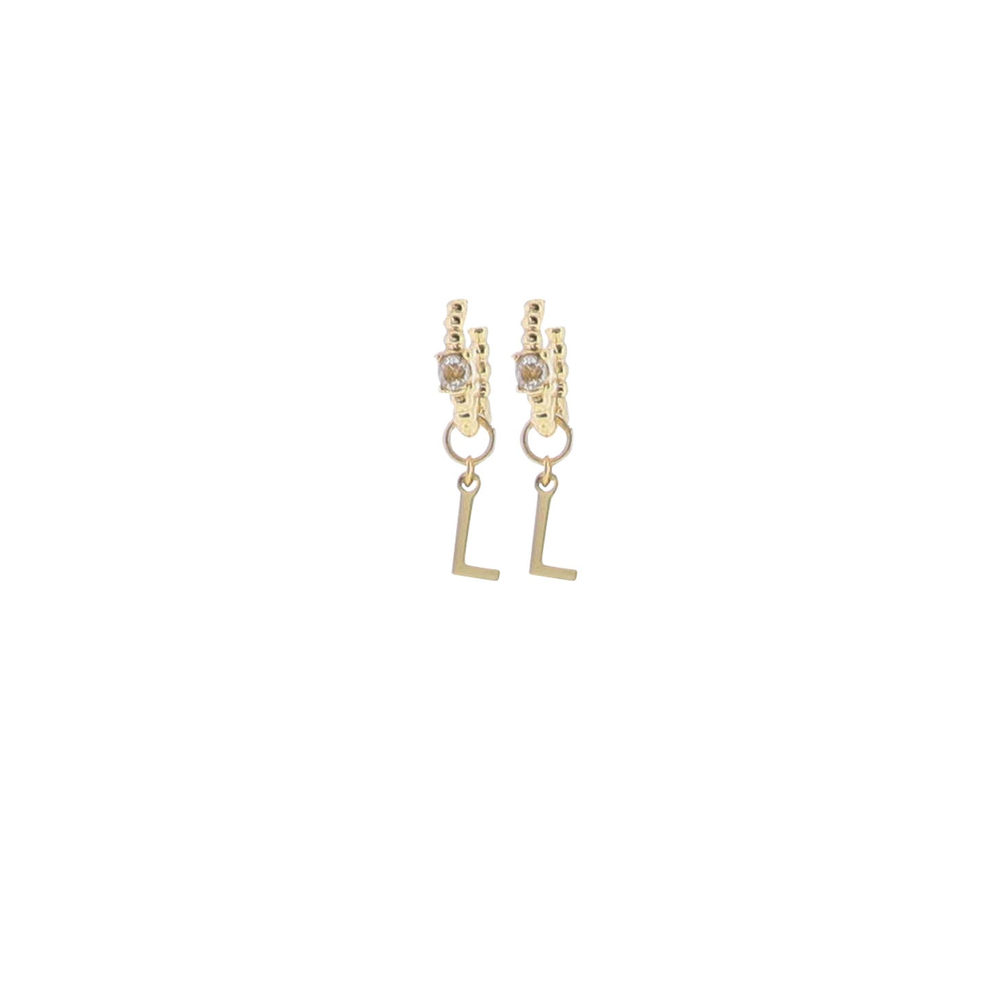 18K Gold Plated Ball Huggie Earring with Clear Crystal Initial "L"