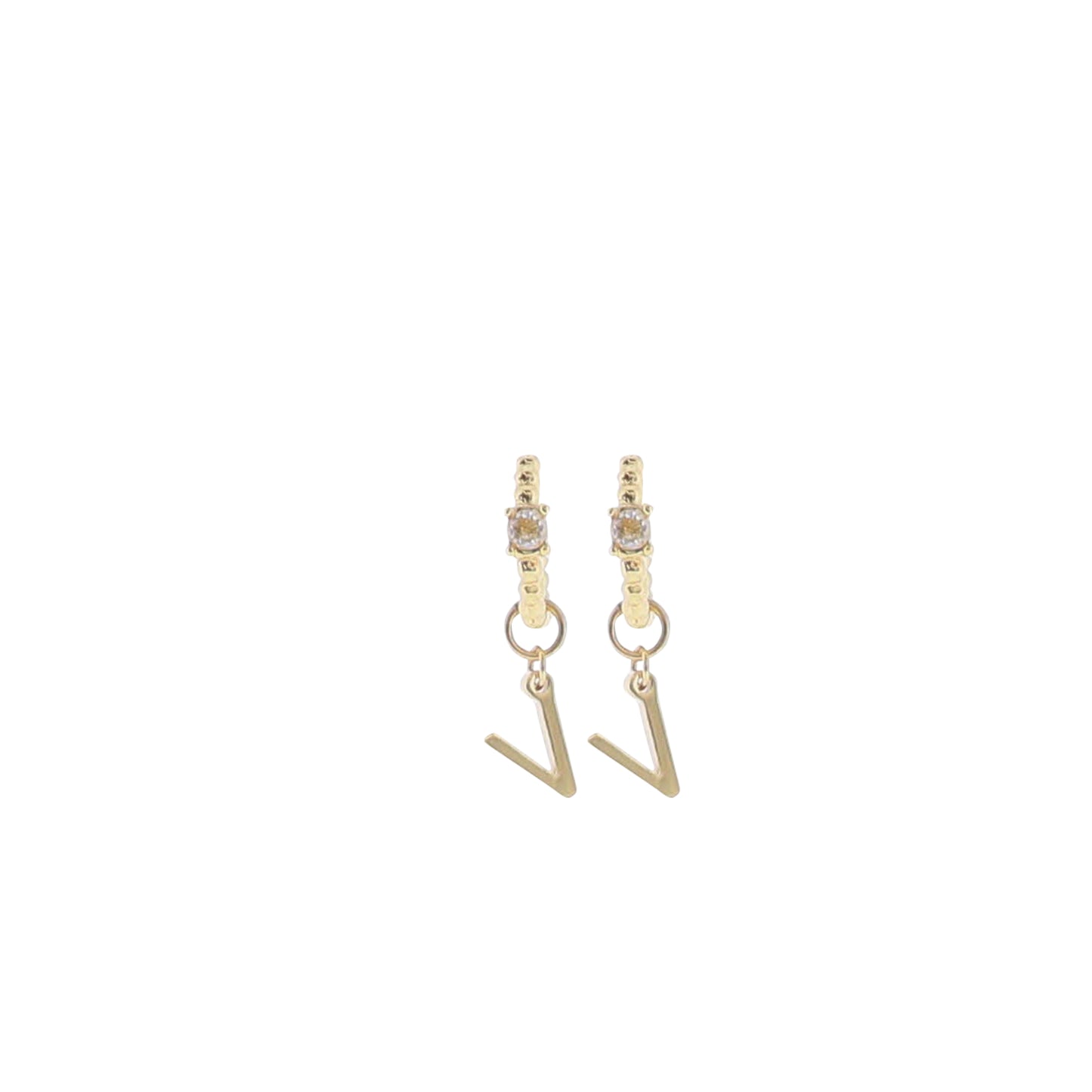 18K Gold Plated Ball Huggie Earring with Clear Crystal Initial "V"