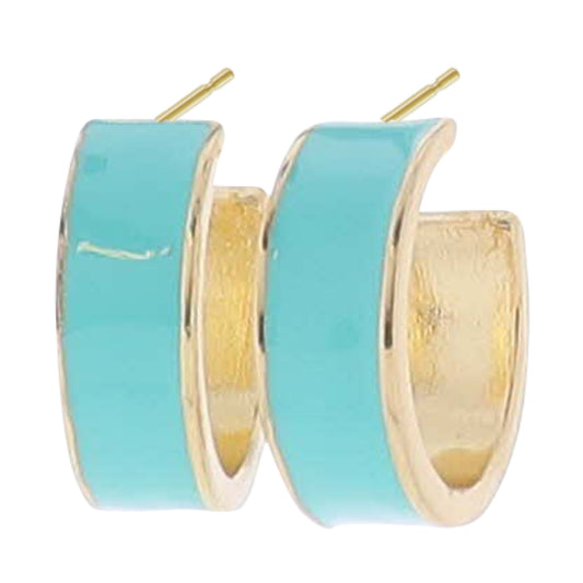Teal Enamel Wide Hoop Earring