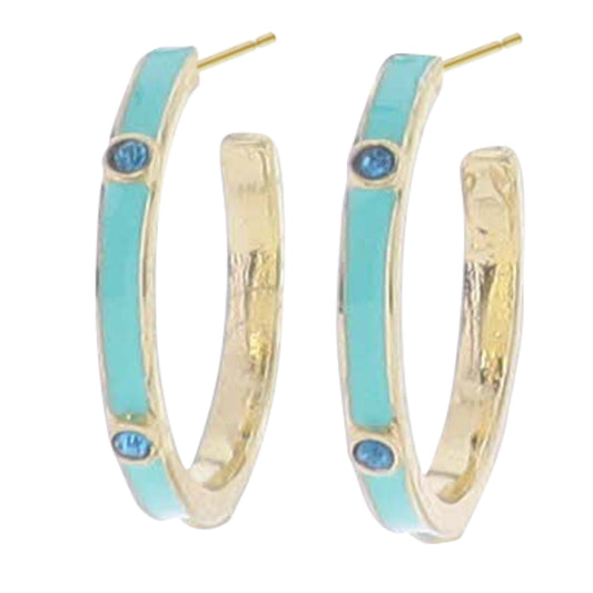 Teal Enamel with Teal Crystals Earring