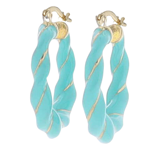 Teal Enamel Twisted Hoop Earring