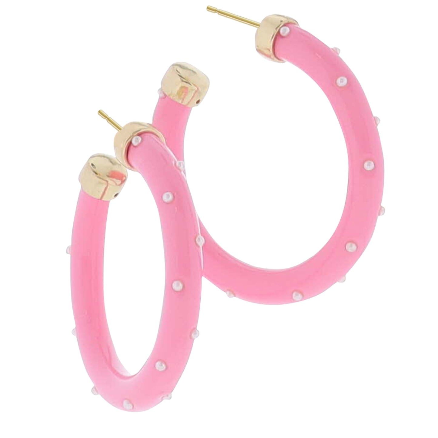 Pink Enamel with White Pearl Accents Earring
