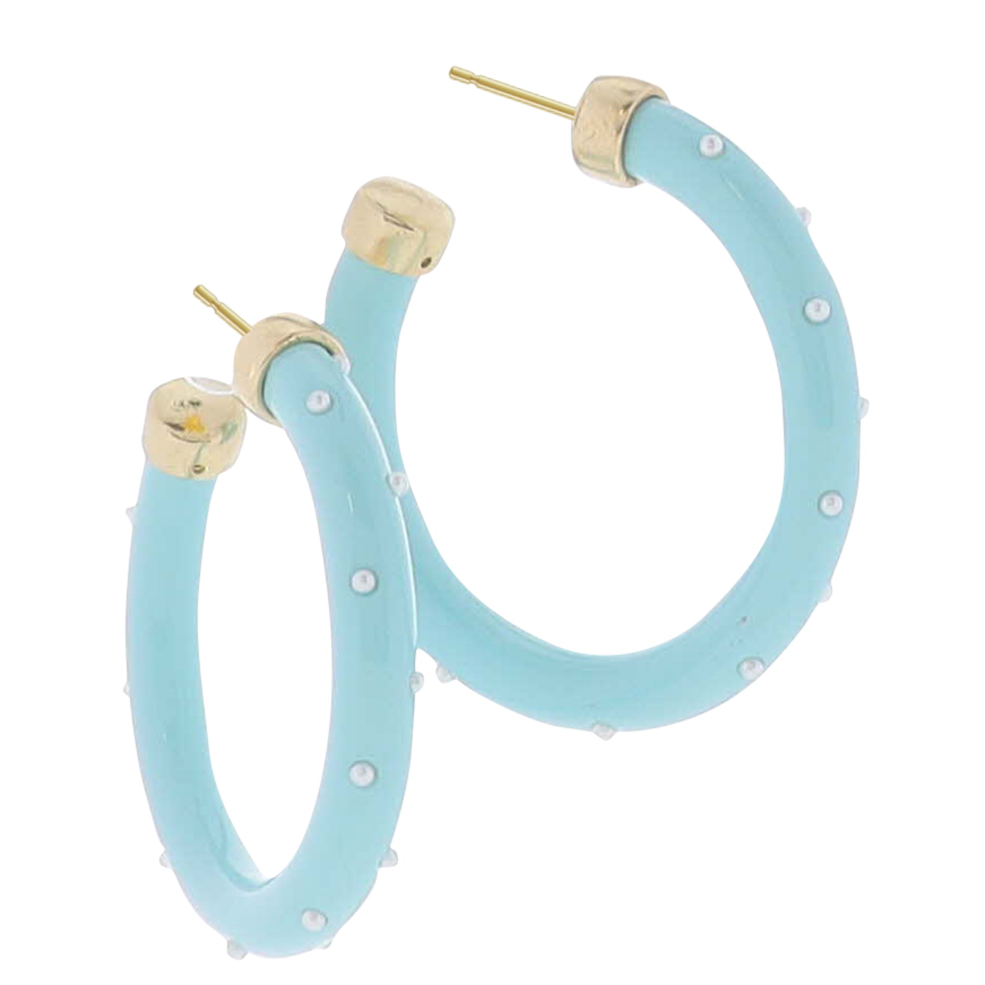 Teal Enamel with White Pearl Accents Earring