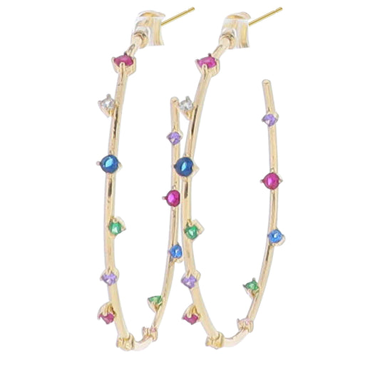 Gold Hoop with Multi Crystal Accents Earring