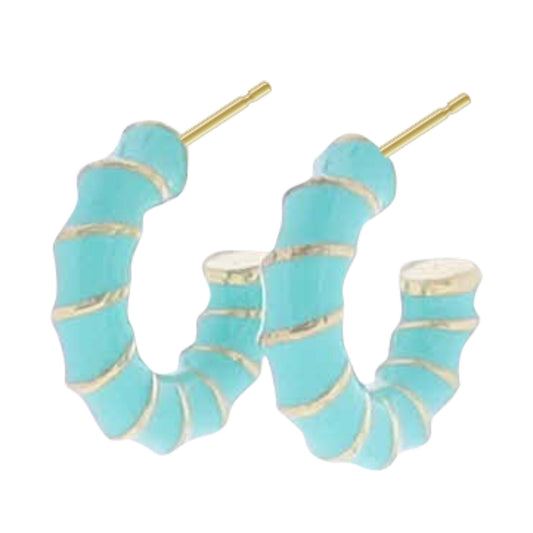 Teal Enamel Gold Twisted Hoop Earring