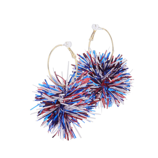 Red, White, Blue Hoop Large Pom Earring