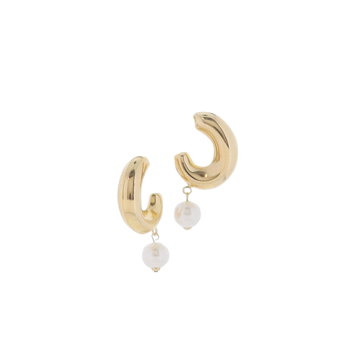 Gold Chunky Partial Circle with White Pearl Earring