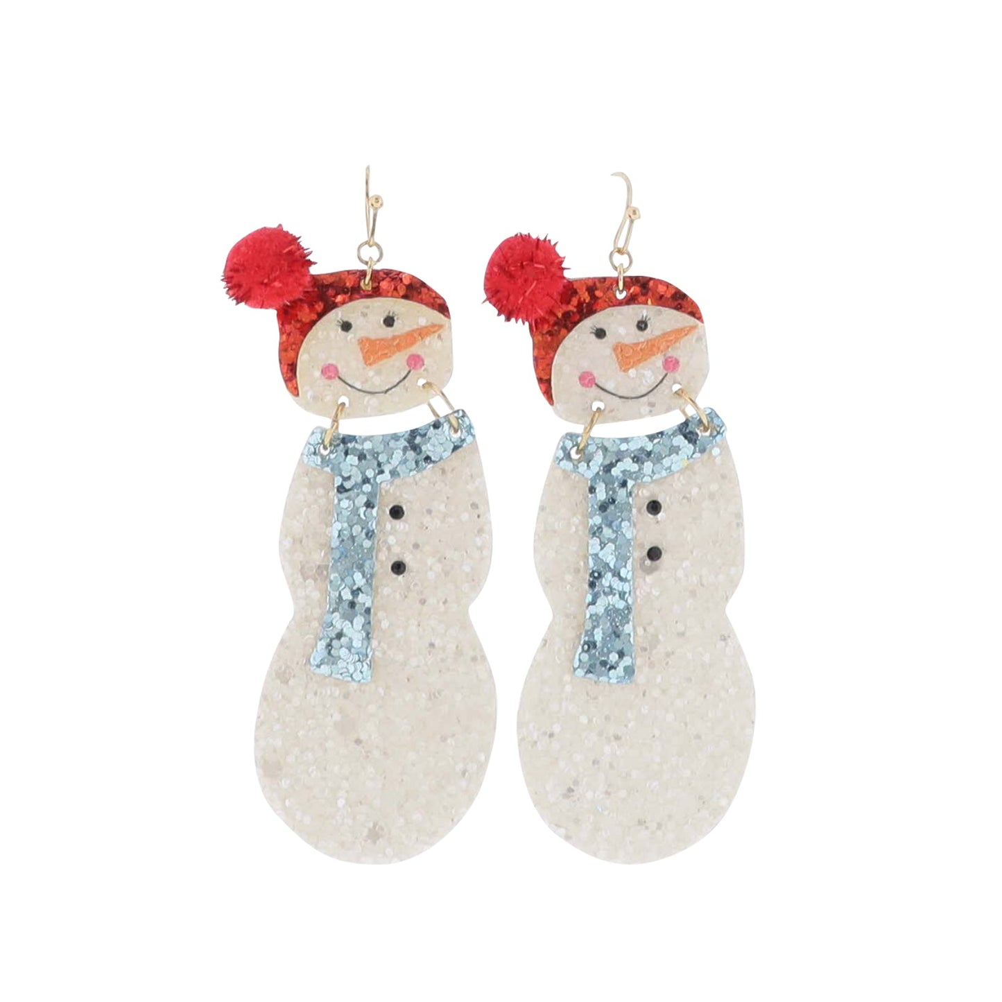 Red, White, Blue Glitter Snowman with Red Pom Earring