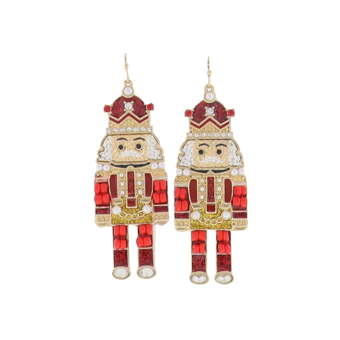 Nutcracker-themed earrings on a white background
