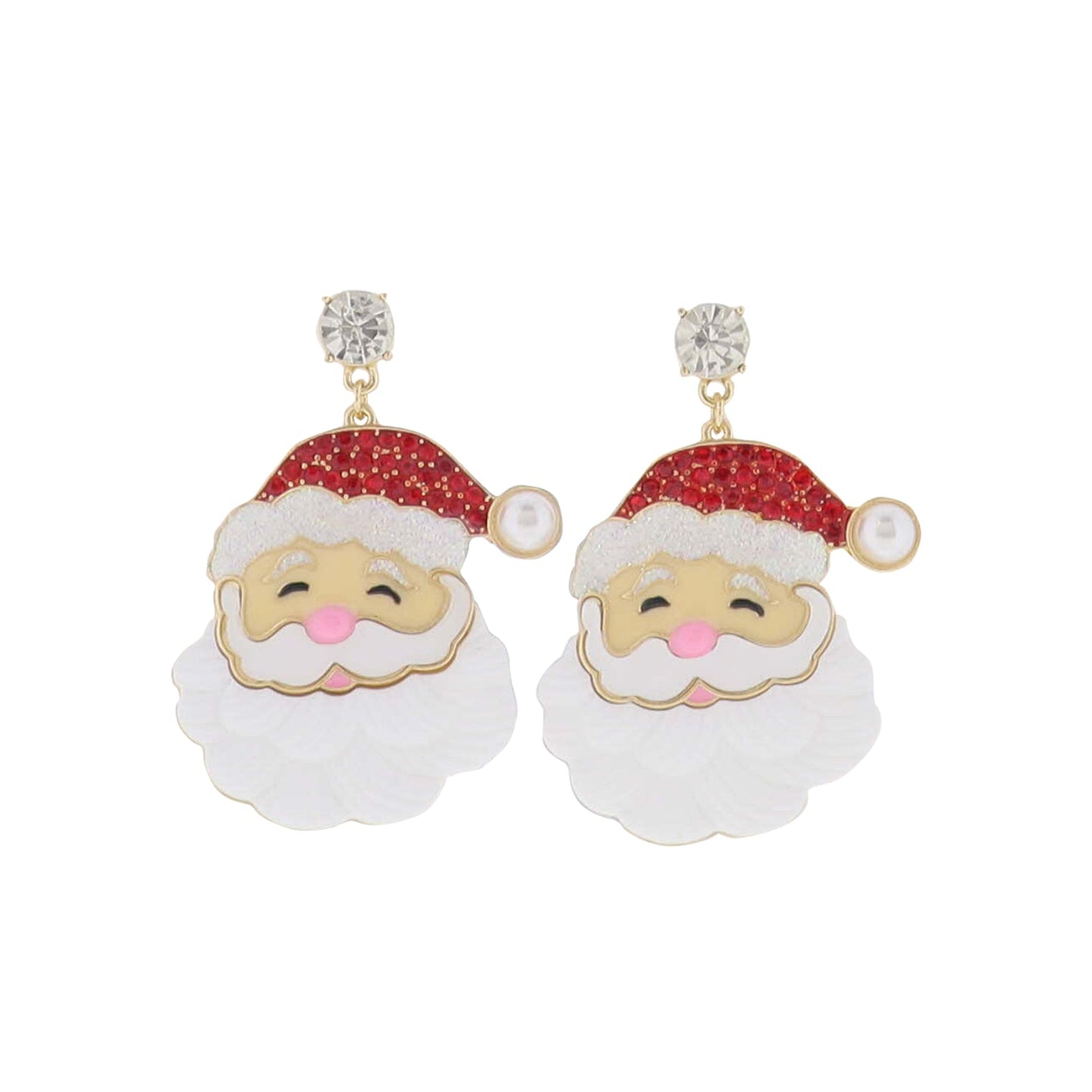 Santa Claus face earrings on a white background