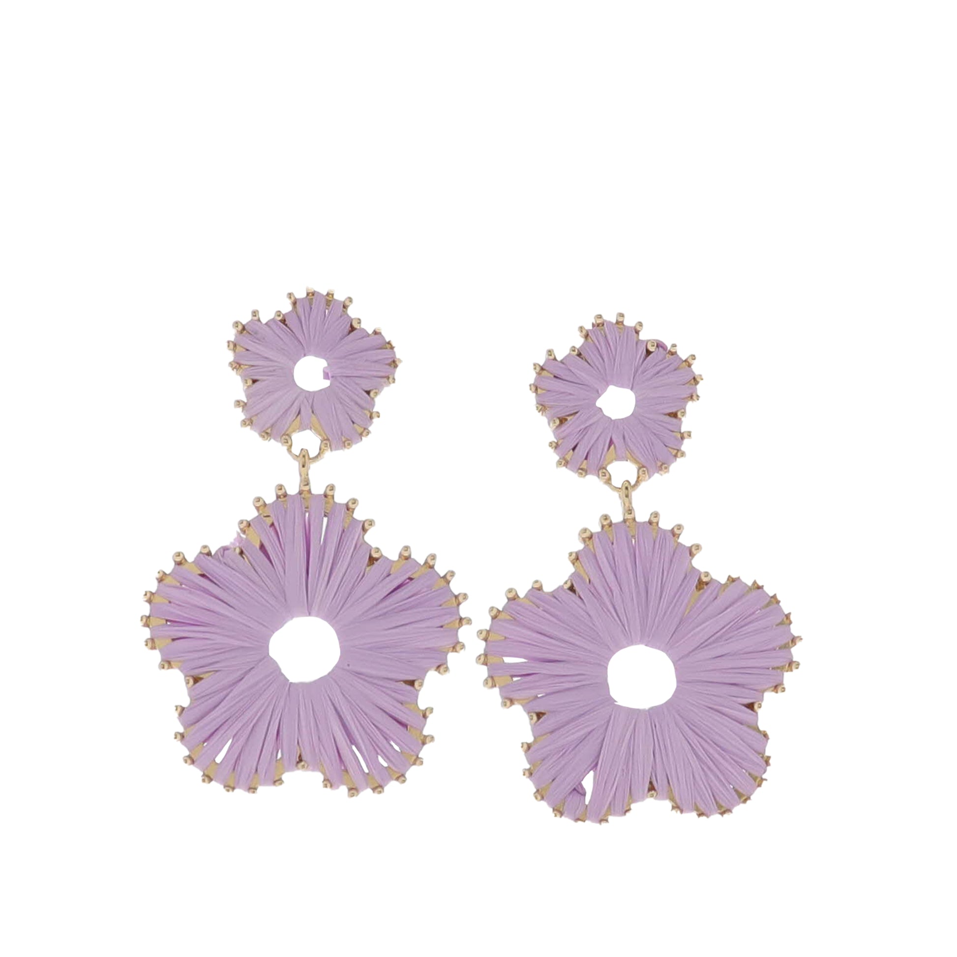 Lavender, Gold Raffia Flowers with Gold Accents Earring