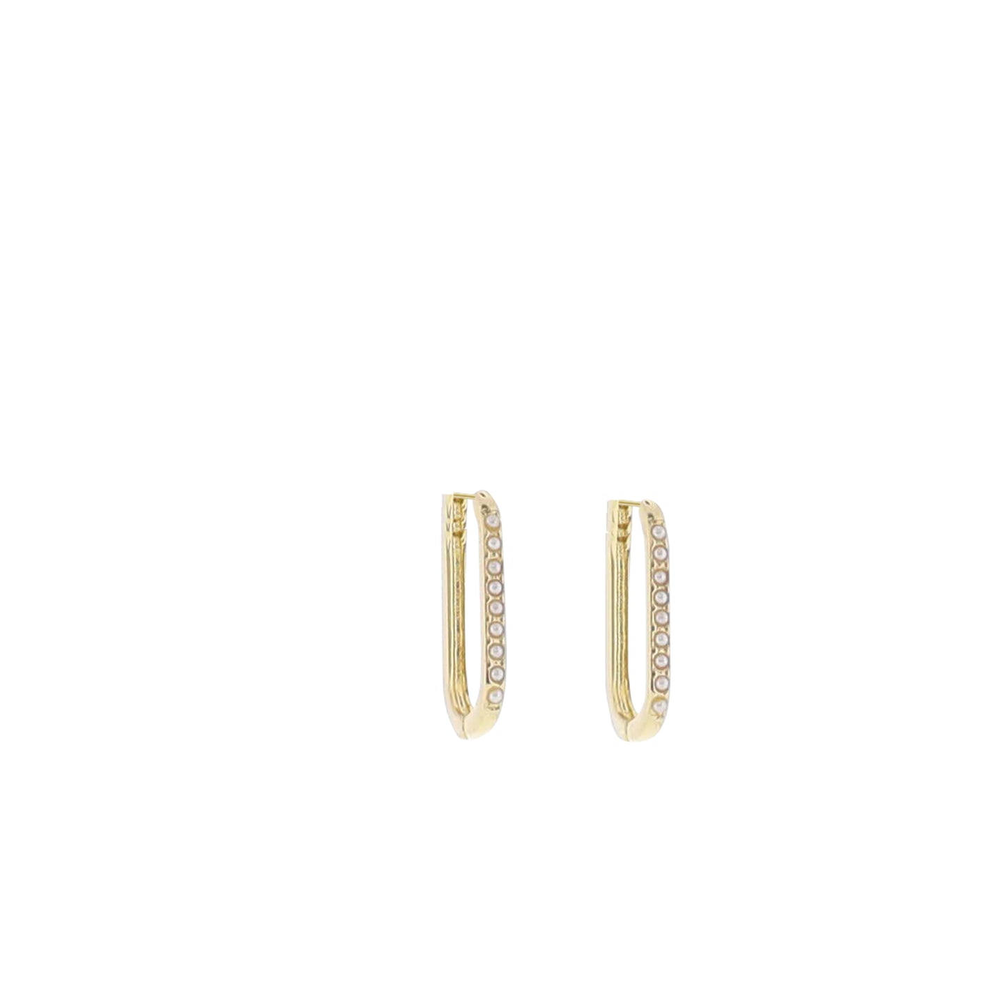 18K Gold Plated Oval Huggie with Pearl Inlay Earring